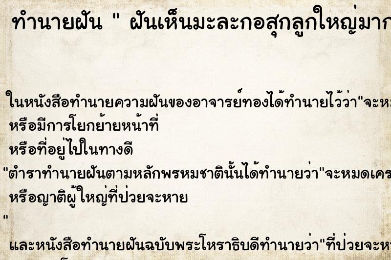 ทำนายฝันทำนายฝันฝันเห็นมะละกอสุกลูกใหญ่มาก